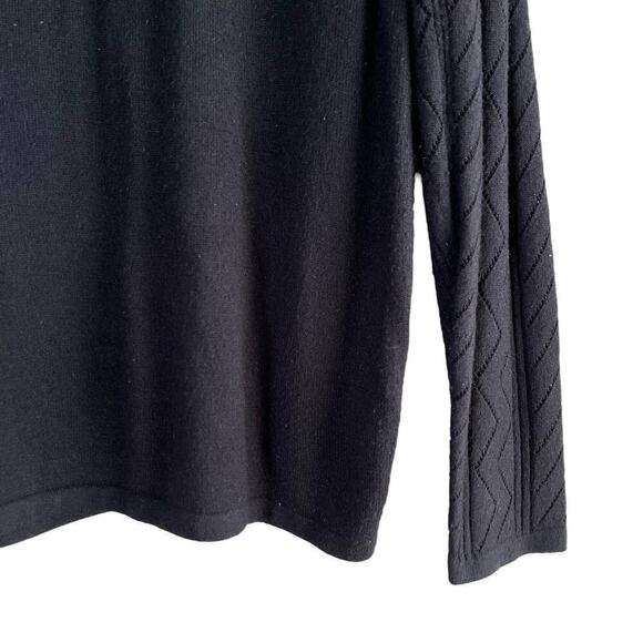 Tanjay Black Crewneck Knit‎ Sweater Perforated Knit Sleeves, Size Medium - Picture 5 of 8